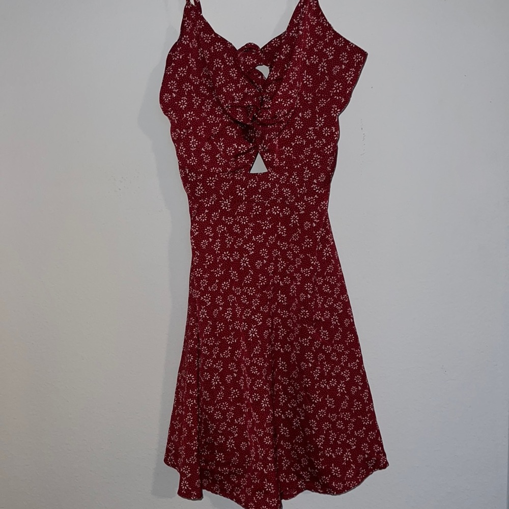 Summer daytime sundress red with white flowers a tie back/backless detail